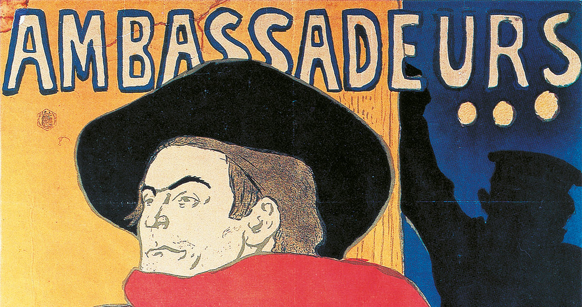 Henri de Toulouse-Lautrec, <em>Ambassadeurs, Aristide Bruant</em>, 1892, Affiche, litografia a pennello e a spruzzo in quattro colori, Collezione privata