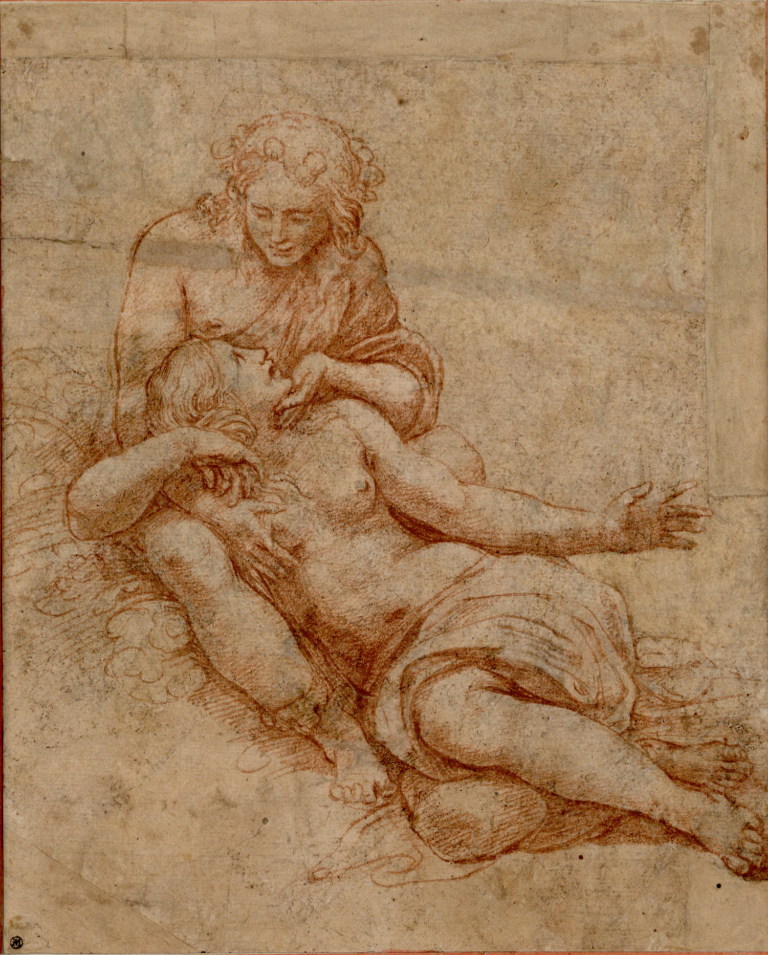 Giulio Romano, Venere e Adone, 1516, disegno a sanguigna. Vienna, Albertina