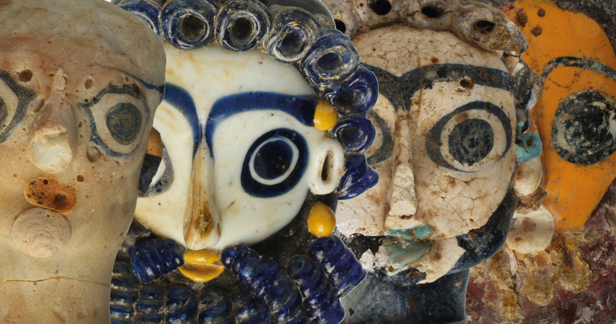 Head pendants, glass paste, Musée National de Carthage, Tunisia